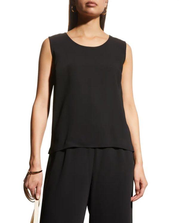 Matte Crepe Suzette Basic Tank - Black Discount