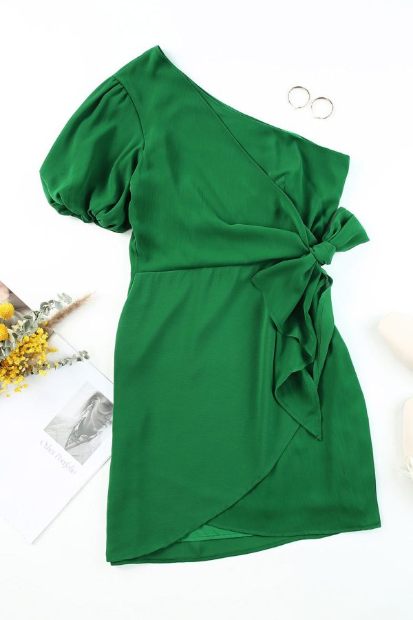 Tied One-Shoulder Puff Sleeve Dress Online Sale