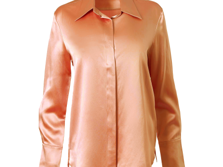 Classic Button Down Blouse In Suntouch Orange on Sale