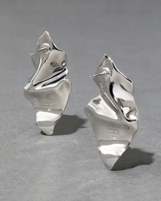 Crumpled Small Post Earrings - Rhodium Online