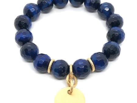 Blue Tiger Eye Stretch Bracelet With Charm For Discount