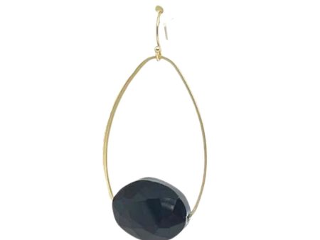 Crystal Inset Matte Gold Oval  Hoop Earrings - Black on Sale