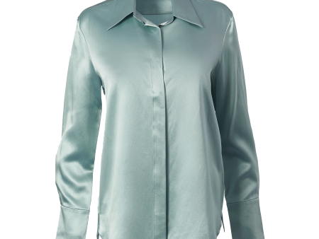 Classic Button Down Blouse In Sea Foam For Cheap