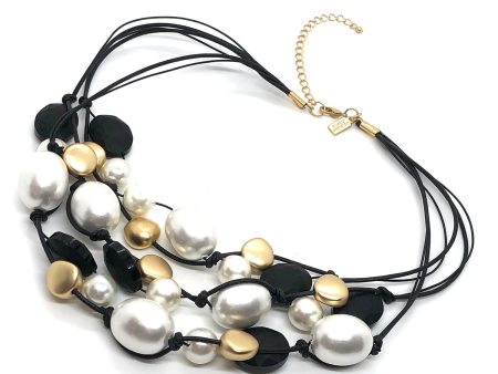 Cotton And Glass Pearl With Matte Black Crystal Torsade Necklace Online Hot Sale