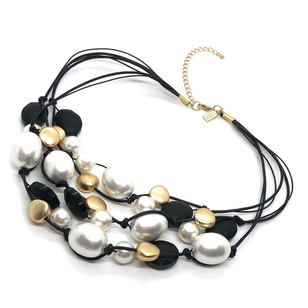 Cotton And Glass Pearl With Matte Black Crystal Torsade Necklace Online Hot Sale