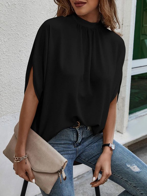 Round Neck Slit Dolman Sleeve Blouse Sale