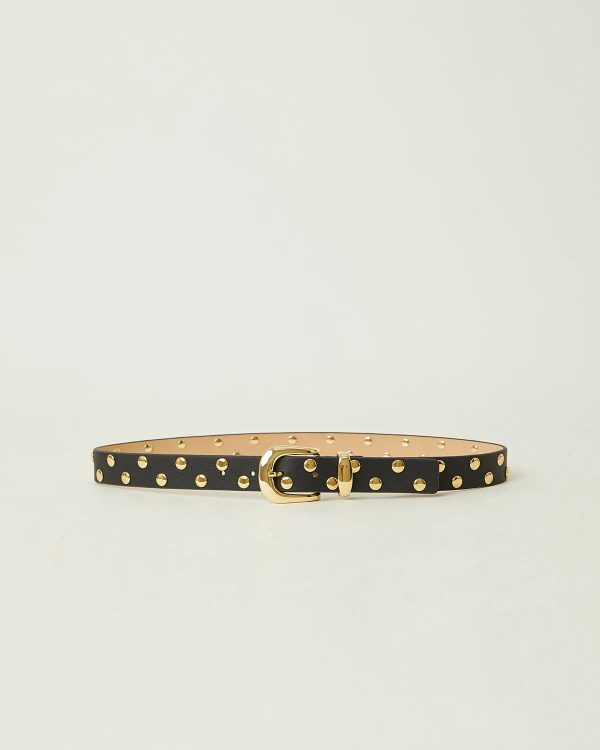 Juniper Studded Leather Belt - Black Gold Cheap