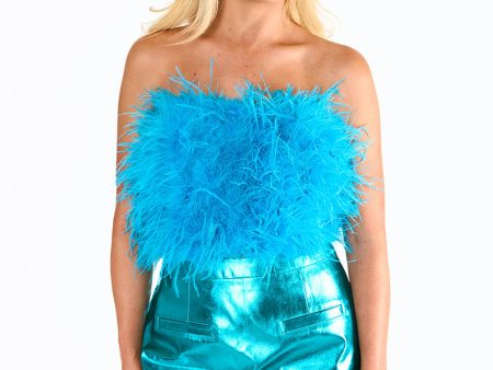 Fancy Strapless Feather Crop Top - Turquoise For Discount