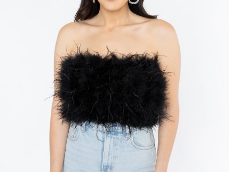 Fancy Strapless Feather Crop Top - Black Online now