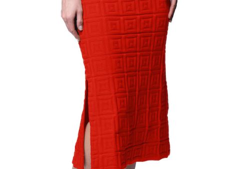 Sabrina Square Pattern Midi Straight Skirt - Bright Orange   Fall Pre-Order Cheap