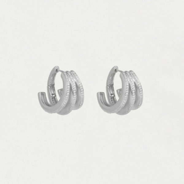 Dauphine Pave Hoop Earrings - White Topaz Silver Online Sale