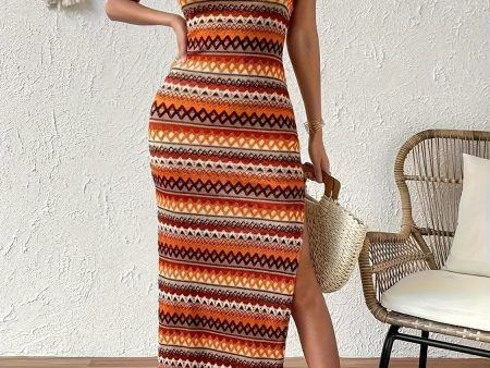 Striped Wide Strap Midi Dress For Cheap