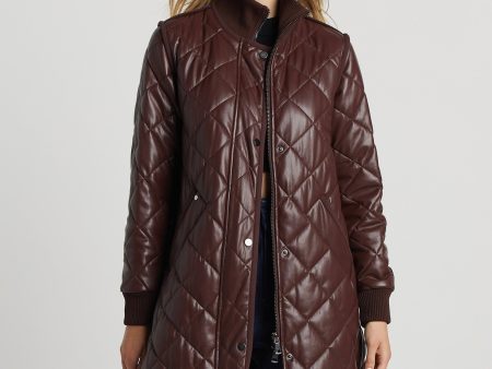 Liberty Quilted Full Zip Vegan Leather Coat With Side Zipper - Chocolate Cheap