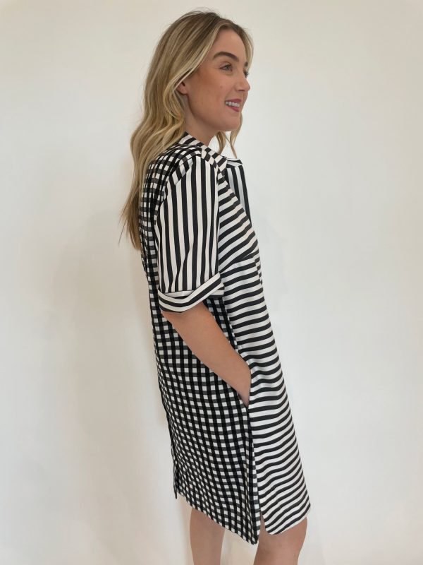 Aileen Stripe Gingham Dress - Black White Online Sale