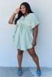 Ruffle Hem Dress with Drawstring Waistband in Light Sage Online Hot Sale