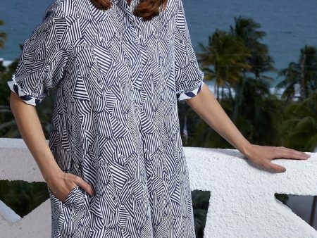 Chatham Dress - Navy White Geometric Print Cheap