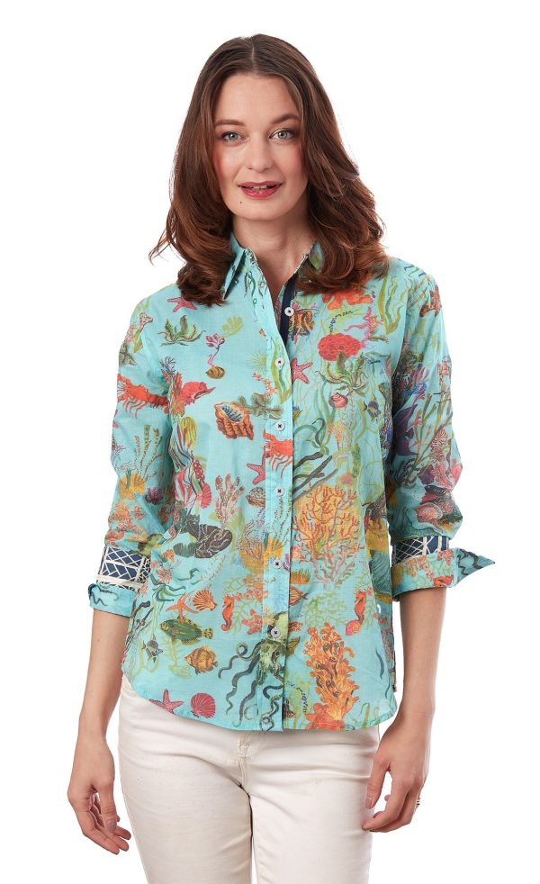 Rome 3 4 Sleeve Shirt - Sealife Print Hot on Sale