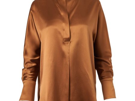 Crepe Band Collar Blouse - Copper Cheap