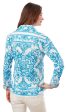 Cape Cod Frayed Shirt - Turquoise Tile Print For Sale