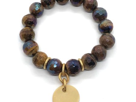 Brown Glazed Tiger Eye Stretch Bracelet With Charm Supply