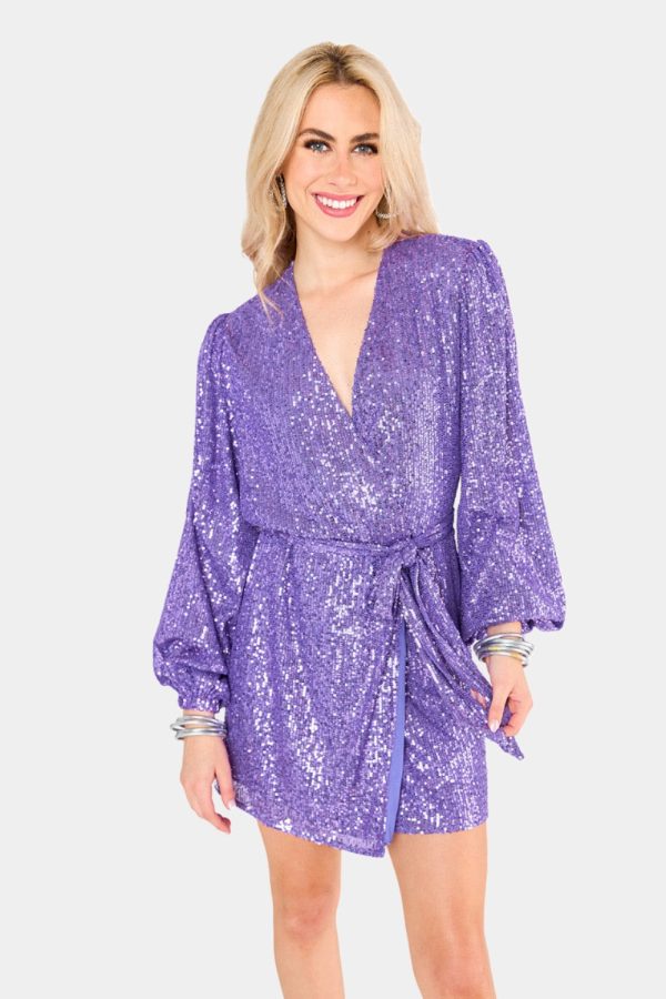 Adeline Sequin Wrap Dress - Fig Sale