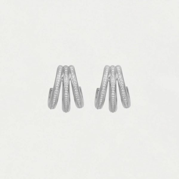 Dauphine Pave Hoop Earrings - White Topaz Silver Online Sale