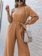 Texture Single Shoulder Tie-Waist Jumpsuit For Discount