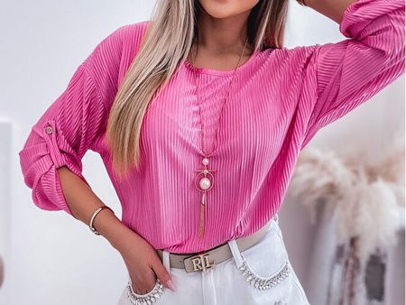 Hot Pink Roll-Tab Sleeve Top Online Hot Sale