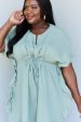 Ruffle Hem Dress with Drawstring Waistband in Light Sage Online Hot Sale