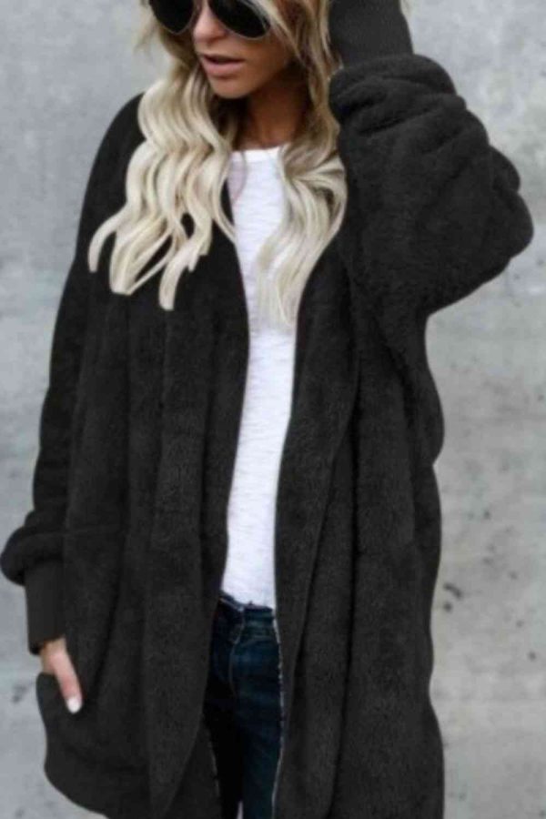 Teddy Hooded Jacket with Pockets Fashion