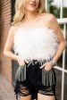 Fancy Strapless Feather Crop Top - White Supply