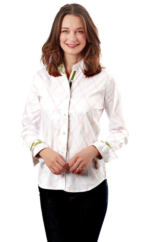 Rome Long Sleeve Shirt - Pink White V Geometric Fashion