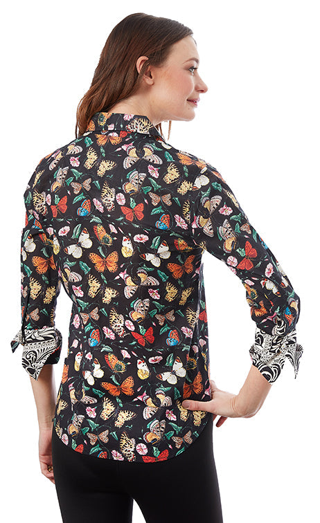 Rome 3 4 Sleeve Shirt - Black Butterflies Online Hot Sale