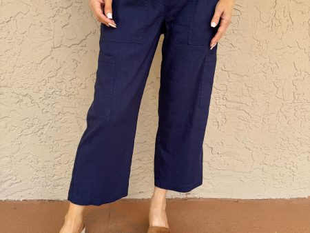 Coastal Charm Linen Cargo Pants - Blue Online Sale