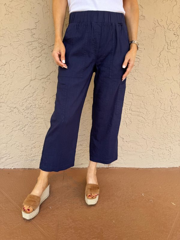 Coastal Charm Linen Cargo Pants - Blue Online Sale