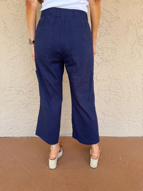 Coastal Charm Linen Cargo Pants - Blue Online Sale